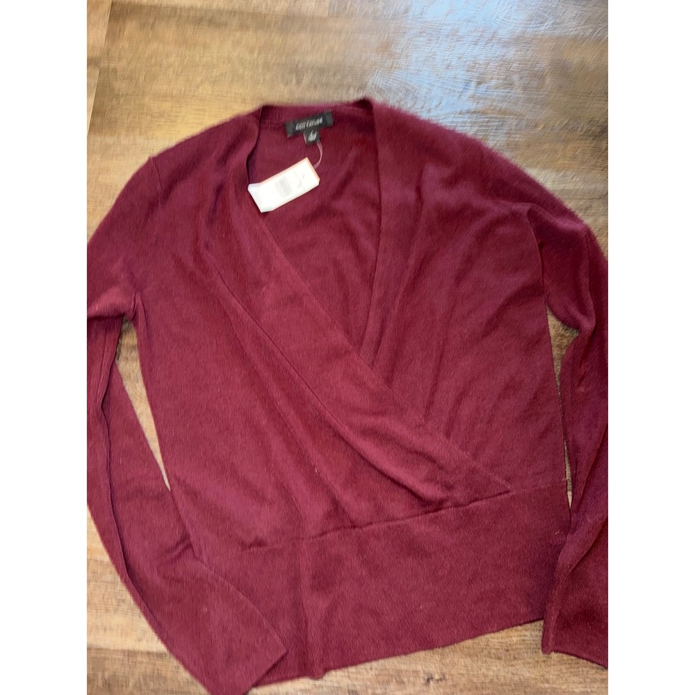Ann Taylor Womens Burgundy Wrap Surplice Knit Sweater Top NWT Size Small